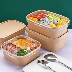 Xya dùng một lần takeout Hộp Ăn Trưa sáng tạo giấy kraft đáy vuông bát salad với PET /PP Nắp