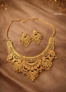 Conjunto de Joyería con Patrón de Corazón en Oro Sólido para Mujer, Collar Clásico con Cadena de Serpiente y Aretes, DNO:149, Estilo de Boda - Product Image 2