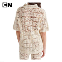Certification GRS, vêtements d'hiver décontractés pour femmes, tricot en coton à manches courtes, cardigan en crochet ajouré, fabricant de pulls, logo personnalisé