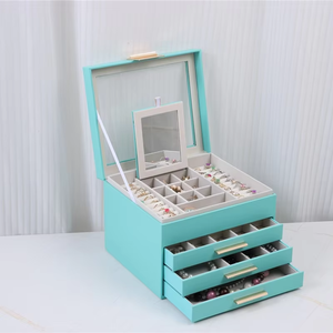 Customizable 4-Tier Leather Jewelry <b>Box</b> With Clear Window Lid And Gold Hardware <b>Large</b> Capacity Organizer For Women - Product Image 1