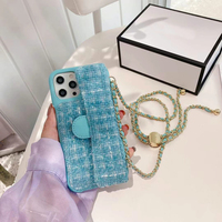 Portefeuille à rabat de luxe pour cartes, en cuir PU, avec chaîne, pour iPhone