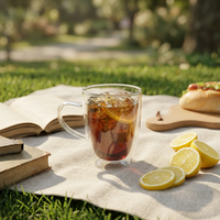 Mug à café en verre à double paroi isolé, résistant à la chaleur, transparent, pour boissons chaudes/froides, usage domestique ou au bureau