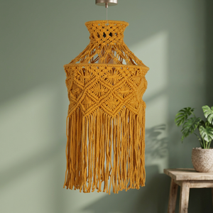 Abat-jour en coton fait main, style bohème, macramé, écologique, avec pompons, pour chambre à coucher, salon - Product Image 2
