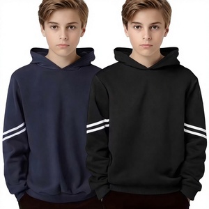 Sweat-shirt à capuche zippé pour bébé, décontracté, tricoté, 100 % coton, noir, manches rayées marine, séchage rapide, pour enfants, extérieur - Product Image 1