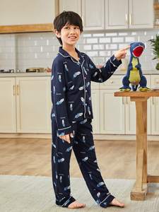 Piping High Quality Long Lounge Wear His and Hers Pyamas a juego <span class=keywords><strong>Family</strong></span> Cozy Bamboo Pijama Sets - Product Image 3