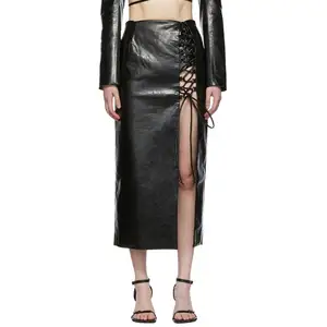 Leather Asymmetric Pencil Skirt Girls Women Sexy Faux Leather Skirt