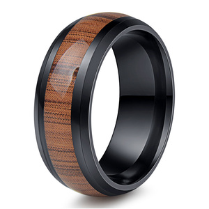 Anéis de aço inoxidável para homens, anéis pretos simples de madeira vintage, joias masculinas - Product Image 1