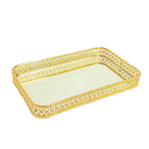Gold Plated Rectangle Storage <b>Tray</b> <b>Mirrored</b> Finish Modern Luxury Jewelry Organizer Single Compartment Table Use - Product Image 1