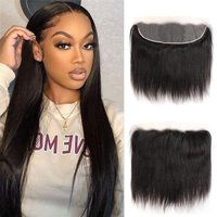 Fermeture frontale complète 13x4 en dentelle, cheveux humains, raides soyeux, de l'oreille à l'oreille, raie libre, pré-épilée avec baby hair, couleur noir naturel
