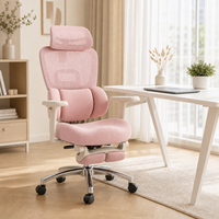 Chaise de bureau ergonomique à dossier haut en maille pivotante avec appui-tête 3D, soutien lombaire à 35 degrés, réglable en hauteur, pour ordinateur, rose
