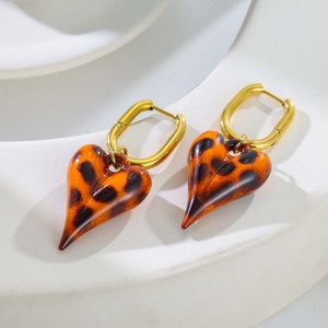 Boucles d'oreilles créoles pendantes en acier inoxydable plaqué or 18 carats, motif léopard multicolore vintage, design émaillé élégant pour fêtes et tenues décontractées - Product Image 2