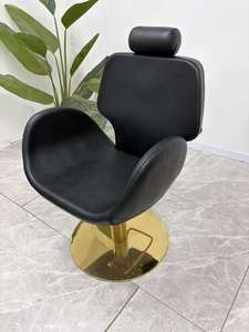 Chaise de salon en cuir noir moderne, base dorée, pivotante, inclinable, pour coiffeur, salon de beauté, école, robuste - Product Image 4