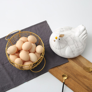 Hen Shape Egg <b>Basket</b> Wrought Iron <b>Wire</b> Mesh Storage Container Kitchen Decorative Round Food Holder For Eggs Potatoes Garlic - Product Image 2