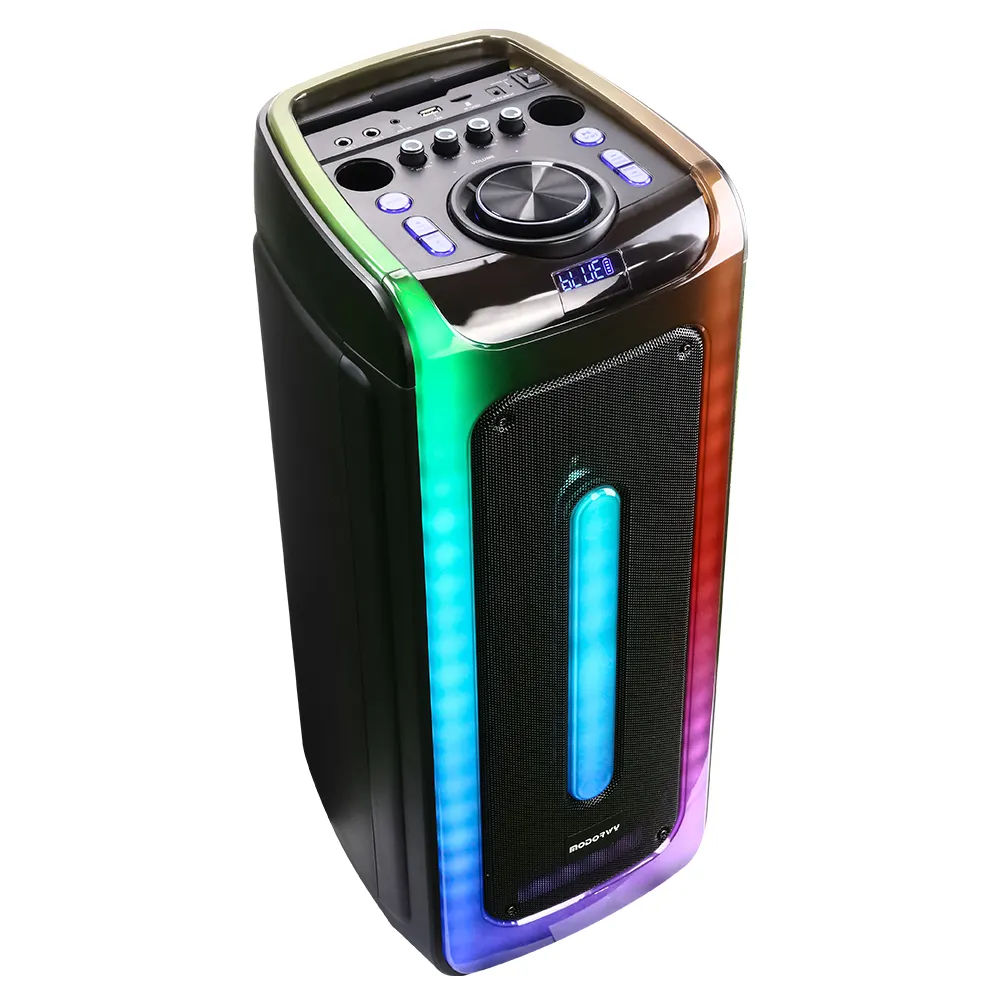 Speaker Portabel luar ruangan, pengeras suara pesta Karaoke 8 inci 3600mAh dengan pegangan tampilan LED USB lampu api nirkabel luar ruangan