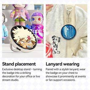 Badge numérique en plastique de 1,8 pouce avec LED clignotante pour vidéo/photo, personnalisable, style découpé, imprimé, pour sacs de mode, avec épingle de sécurité - Product Image 5