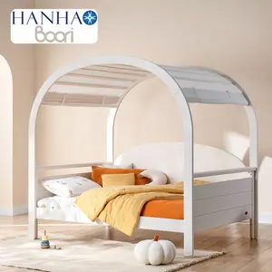 Solo B2B Boori-cama de casa de madera para niñas pequeñas, tamaño completo, Simple, blanco