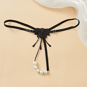 Tanga Transparente Sexy para Mujer, con Perlas, de Nailon Negro, Modelo 8006 - Product Image 3