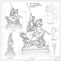 Grande sculpture religieuse catholique extérieure célèbre, en bronze coulé, représentant Saint George chevauchant un cheval et tuant le dragon