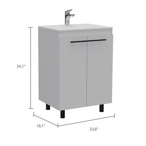 Meuble-lavabo rectangulaire blanc à 2 portes pour salle de bain - Product Image 5