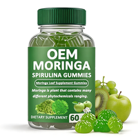 Gummies de Moringa et Spiruline avec extrait de feuilles, véganes, antioxydantes et soutien immunitaire, 60 unités, complément alimentaire, marque privée OEM