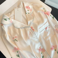Pyjama en soie glacée pour femmes printemps et automne, manches longues, style minimaliste français, ensemble de vêtements de maison, vêtements de nuit confortables