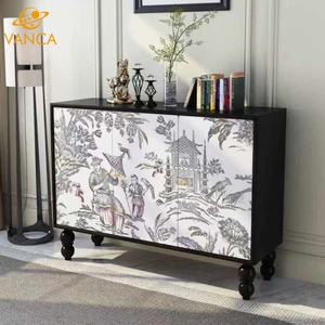 Aparador de Madera Maciza de Roble Negro con <span class=keywords><strong>Puertas</strong></span> <span class=keywords><strong>Corredizas</strong></span> Redondeadas de Estilo Mid-Century <span class=keywords><strong>para</strong></span> el Comedor o la Entrada - Product Image 4