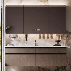 New Brown Bathroom Cabinet Smart Mirror Cabinet Space Storage White Washbasin Wall-Mounted - Product Image 4