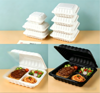 Boîte à emporter écologique à 3 compartiments de 9 pouces, récipient alimentaire jetable, steak, pâtes, burger, compatible micro-ondes