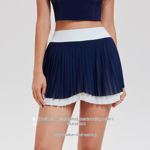 Falda pantalón plisada de doble capa para mujer, diseño irregular, efecto dos piezas, de secado rápido, antiexposición, para deportes de primavera, verano y otoño. - Product Image 1