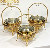 Plat de service rond de luxe en acier inoxydable doré 9L avec couvercle en verre suspendu, chauffe-plat pour buffet, idéal pour mariages, banquets et restaurants