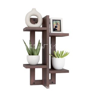Wooden <b>Wall</b> <b>Mounted</b> <b>Shelf</b> 2 Tier For Living Room Plant Display Storage Rack - Product Image 5