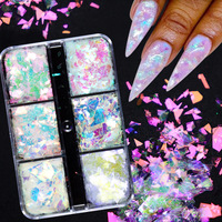 Glitter Kuku Logam Iridescent Mermaid Flake Tahan Air, Sequin Warna-warni Fluorescent Holografik, Stiker Kuku Bentuk Hati