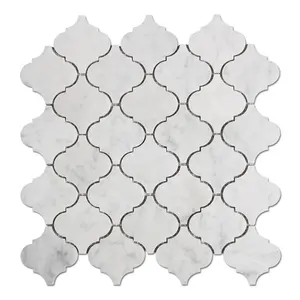 BOTON STONE-mosaico de azulejos de mármol de Carrara, azulejo blanco italiano en forma de linterna contra salpicaduras