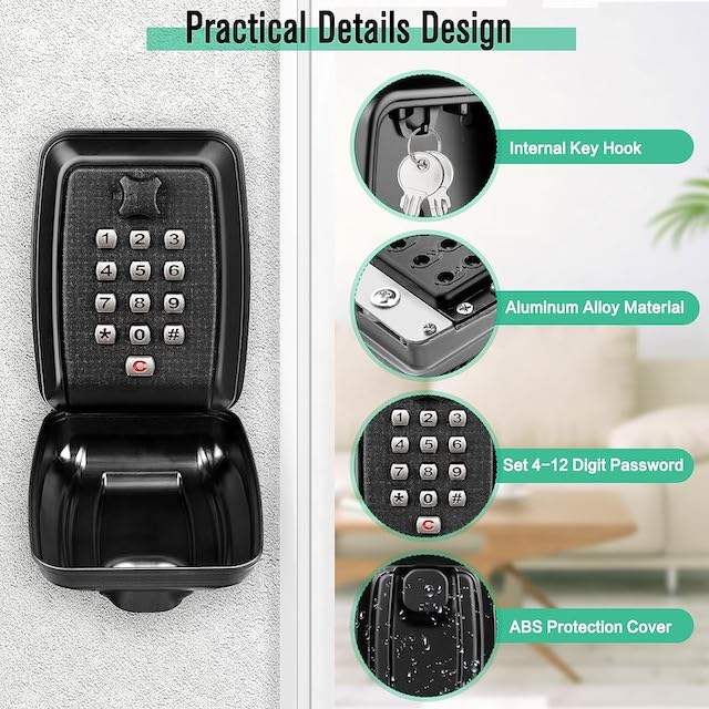 Cassaforte Chiavi Esterna Con Codice 12 Cifre - Box Sicuro Impermeabile Da Parete Per Casa E Garage - Foto 3