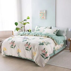 ชุดเครื่องนอนผ้าฝ้ายลายใบไม้สีเขียวพิมพ์ลายดอกไม้ ระบายอากาศได้ดี เป็นมิตรกับสิ่งแวดล้อม ขายส่งราคาพิเศษ 4 ชิ้น สำหรับเตียงควีนไซส์ คิงไซส์ และเตียงเดี่ยว - Product Image 2