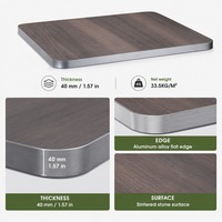 Table de restaurant commerciale rectangulaire en pierre frittée, aspect grain de bois, 40 mm d'épaisseur, moderne, durable, pour usage extérieur, salle à manger d'hôtel