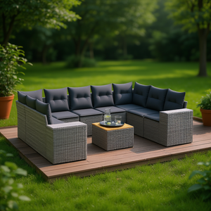 Grey Garden <b>Sofa</b> <b>Set</b> With Cushions UV Resistant PE Rattan Outdoor Furniture Contemporary Design Waterproof Garden Use - Product Image 2