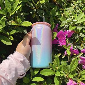 Vaso de Cerveza Personalizado con Logotipo, Rts16oz, Degradado, Brillante, Esmerilado, Blanco, Sublimable, con Tapa de Diamantes de Imitación - Product Image 2