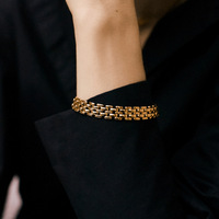 Bracelet tendance pour femme en laiton plaqué or, design minimaliste, large chaîne creuse, fermoir montre, style européen et américain, idéal pour les soirées