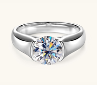 Bague de promesse en argent 925 avec moissanite 2 carats, sertie demi-cerclée, couleur D, pureté VVS, moissanite 8 mm, solitaire à tension, pour femme