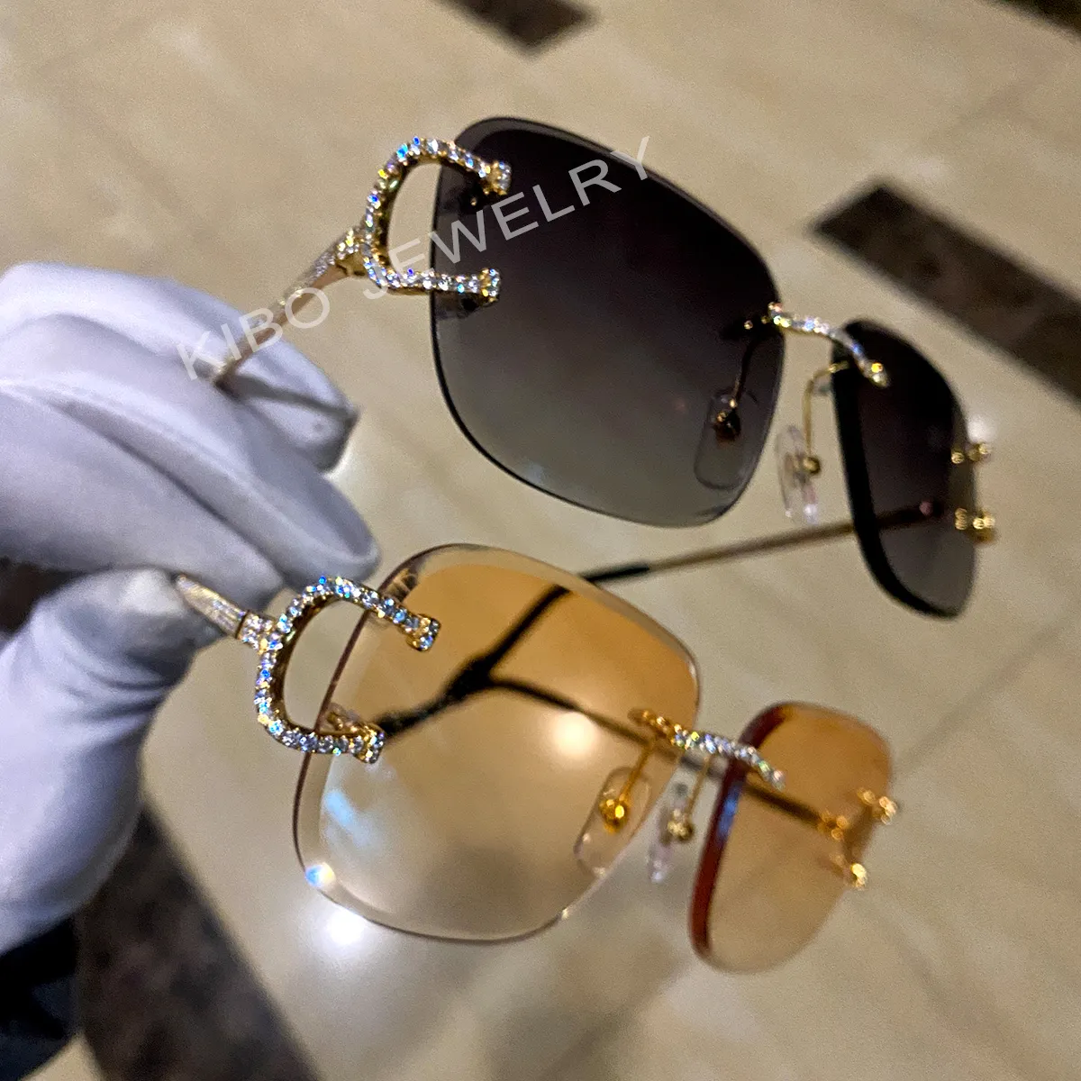 Custom Sunglasses Design Gray Lens Iced Out Glasses Jewelry Bling Bling VVS Moissanite Glasses
