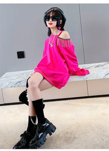 Pull à franges rose bonbon tendance pour fille 2021, noir, 5-15 ans - Product Image 2