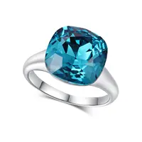 고품질 CopperJewelry 큰 솔리테어 쿠션 컷 블루 지르콘 CZ 다이아몬드 결혼 반지