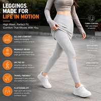 Legging de yoga 2-en-1 gris clair pour femme, doublé polaire, thermique, taille haute, coupe ajustée, effet galbant, logo personnalisé
