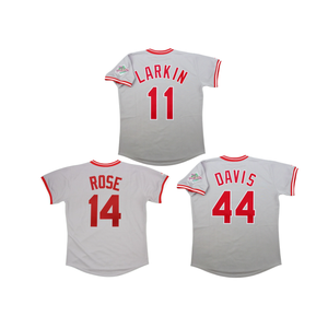 Maillots de baseball rétro brodés en gros # 11 Barry Larkin # 14 Pe-te Rose # 44 Eric <span class=keywords><strong>Davis</strong></span> - Product Image 5