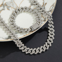 Collar de Cadena Cubana Miami con Incrustaciones de Diamantes de Imitación Plateados, Joyería Hip Hop de Aleación de Zinc para Hombres, Mujeres, Raperos, Fiestas y Escenarios