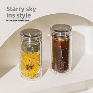 <b>Large</b> Capacity Borosilicate Double Wall Glass <b>Cup</b> Portable Star Mug Heat Insulated <b>Tea</b> <b>Cup</b> for Women Men Office - Product Image 1