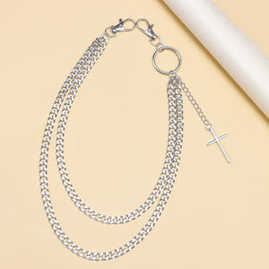 Waist <b>Chain</b> Double Layer Metal <b>Cross</b> Pendant Zinc Alloy Hip Hop Daily Wear Accessory Unisex - Product Image 2