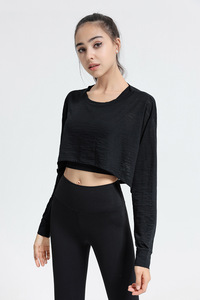 Aoyema Sports Top <span class=keywords><strong>donna</strong></span> autunno a <span class=keywords><strong>maniche</strong></span> <span class=keywords><strong>lunghe</strong></span> t-shirt allentata Running Yoga Clothes abbigliamento Fitness camicetta ad asciugatura rapida Crop Top - Product Image 5
