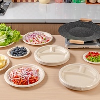 Assiette jetable en pulpe de canne à sucre à trois compartiments de 9 pouces, vaisselle de qualité alimentaire, bol, baguettes, ensemble de plats biodégradables, 20 pièces modernes